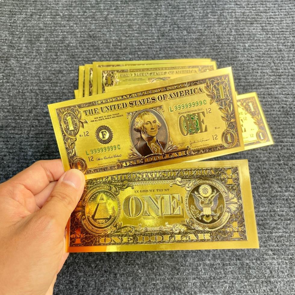 Tờ Tiền Kỉ Niệm 1 Đô Plastic (1 USD) Mạ Vàng Lì Xì Tết May Mắn
