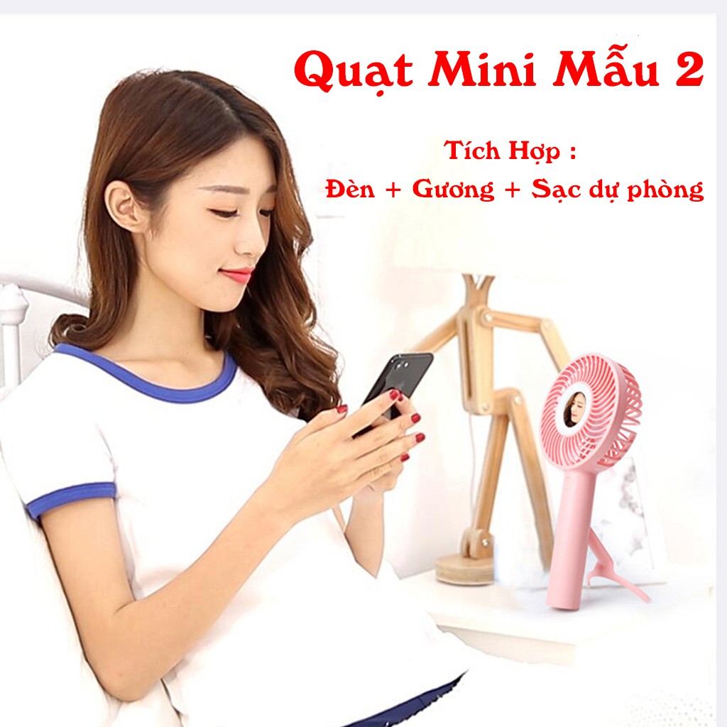 Quạt Mini Cầm Tay Sử Dụng Đến 6h Pin 1800mAh Có 3 Cấp Độ Gió Tặng Kèm 3 Tai Hình Thú