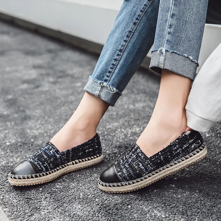 Giày Slip on Viền Cói Chất Vải Dệt Mũi Da (Fullbox M889)