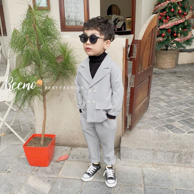 _Bộ vest tex hàn 4 khuy trắng cho bé trai 9 đến 23kg