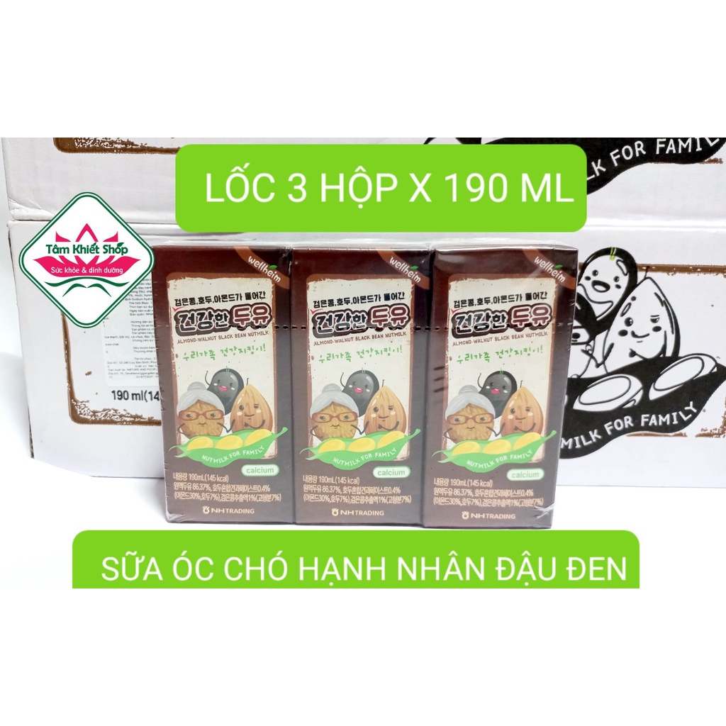 lốc 3 hộp sữa óc chó hạnh nhân đậu đen hàn quốc nonghyup, hsd: 1.2023