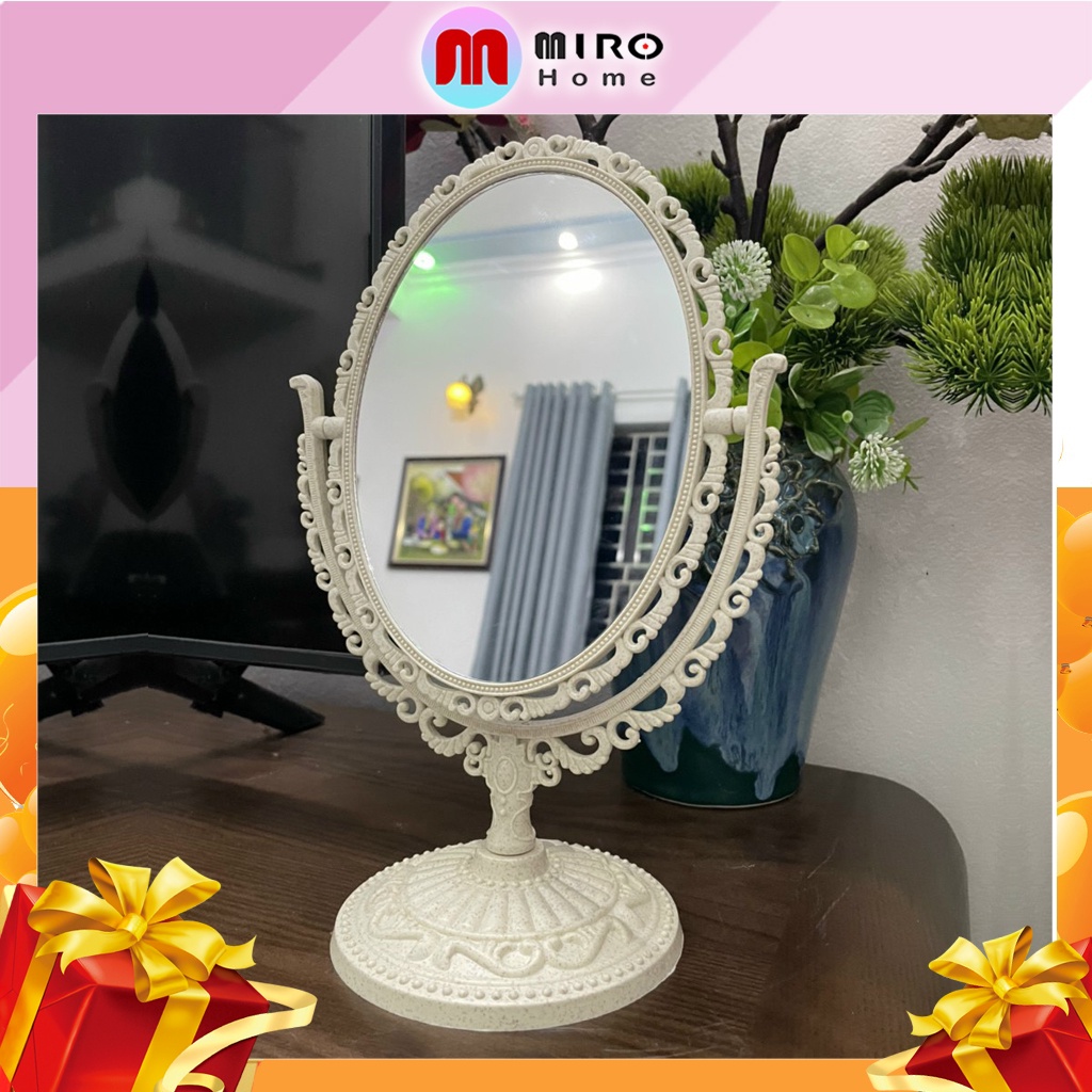 Gương trang điểm để bàn 2 mặt vintage phong cách tiểu thư công chúa MIROHOME