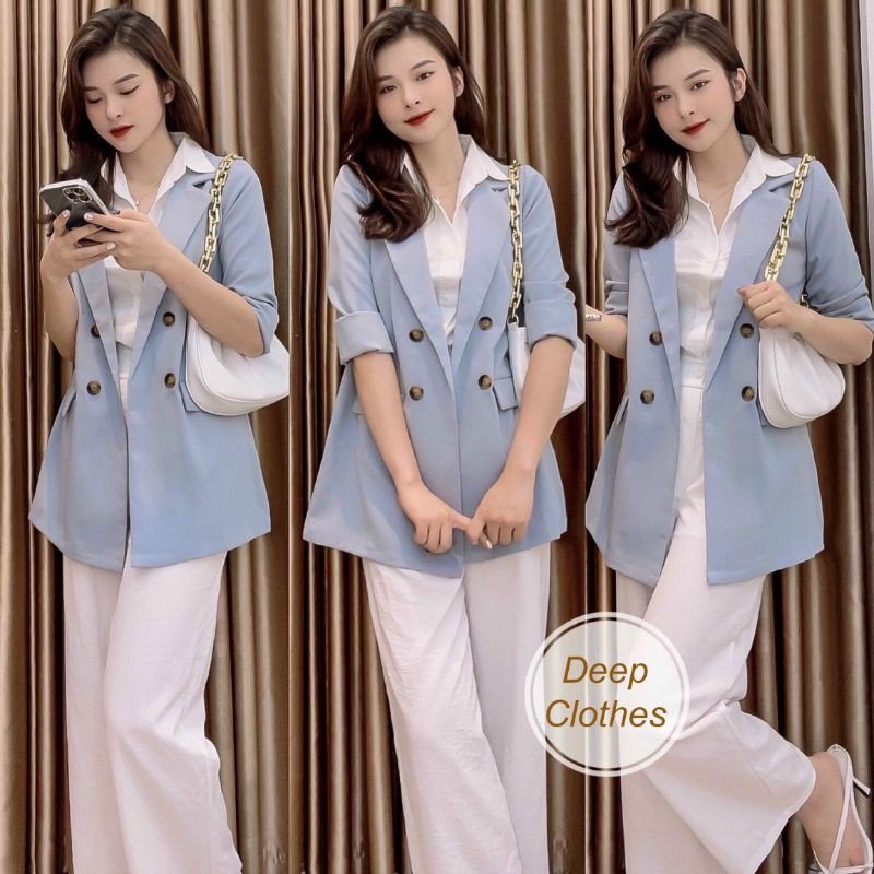 A619 Áo vest, áo blazer chất vải trượt phối túi 2 bên, thiết kế 4 cúc sang trọng, dáng suông dài