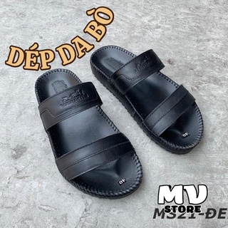 Dép nam quai ngang, dép nam da bò trung niên đế lõm cao cấp DT21