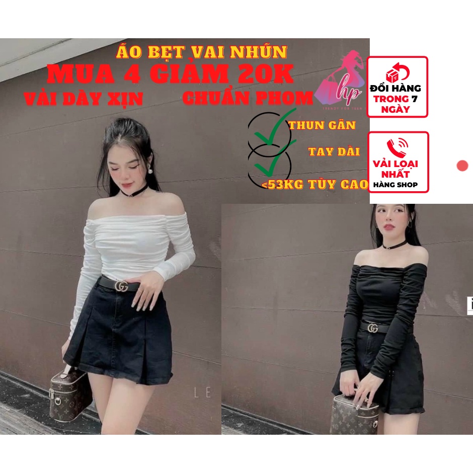 Áo kiểu nữ bẹt vai cực xinh ôm body thun gân tay dài phong cách hàn quốc mẫu mới thời trang nữ 2cựcxinh