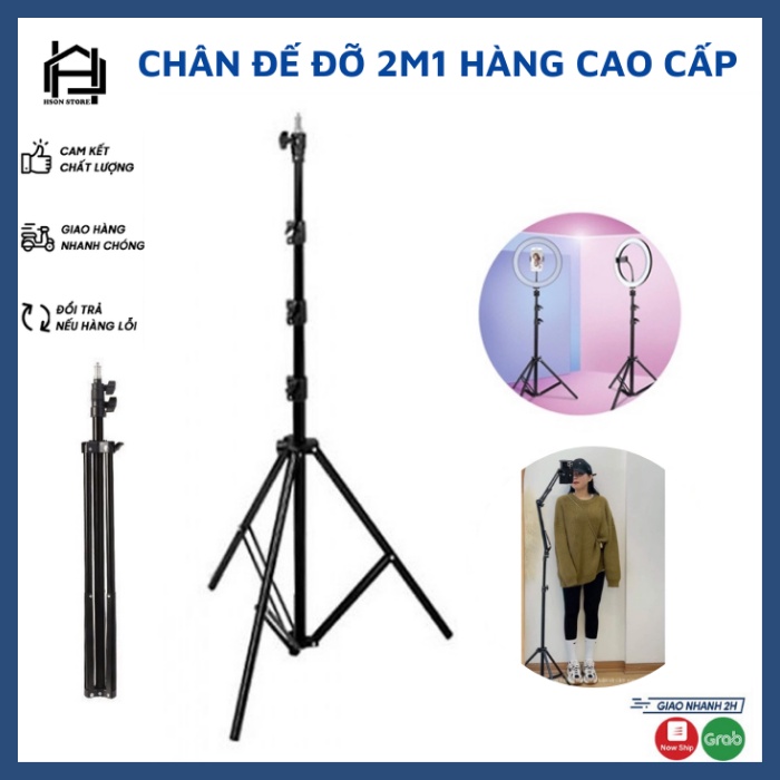 Chân đỡ đèn livestream Cao Cấp chiều cao tối đa 2m1, Đế 3 chân loại to siêu chắc chắn đa năng tiện dụng