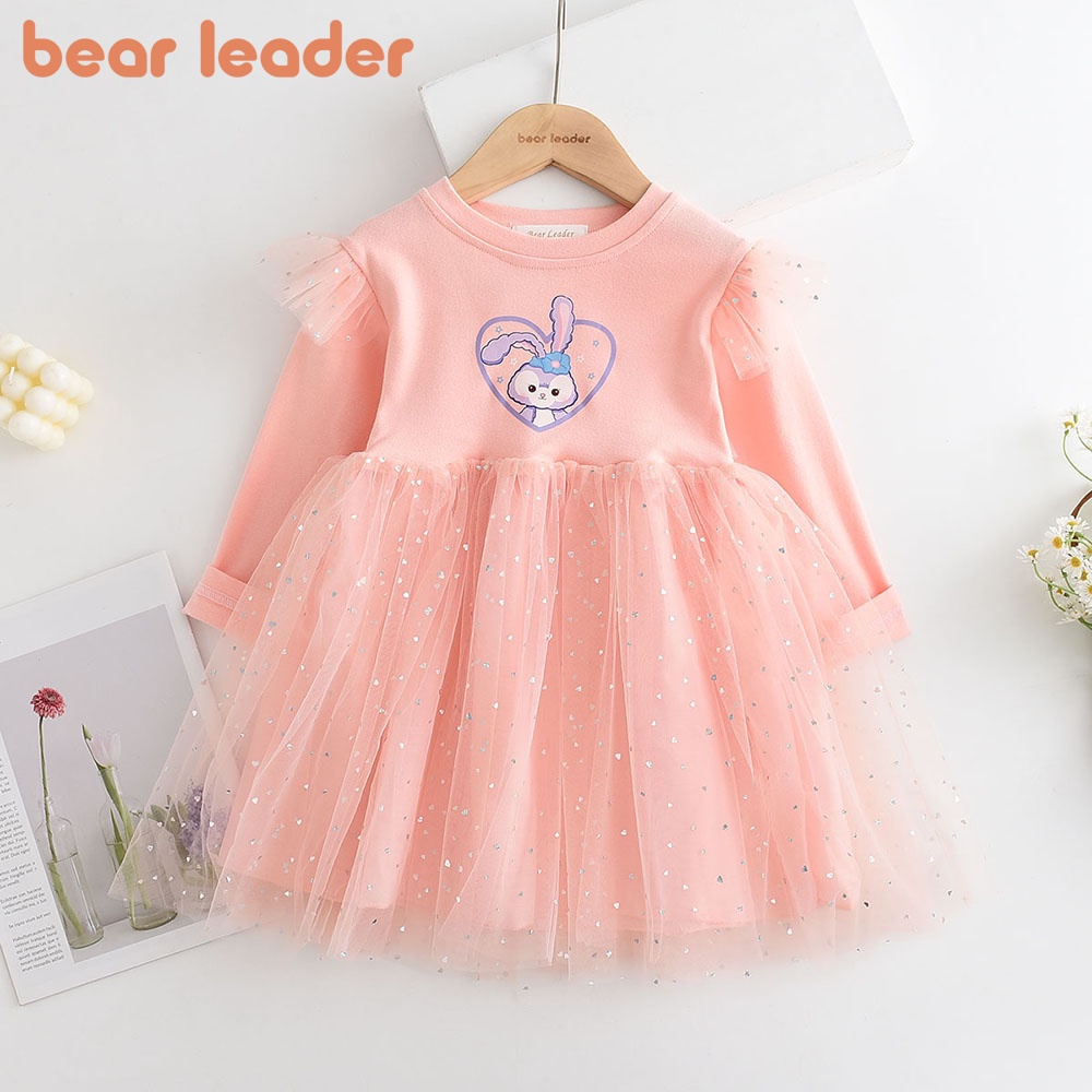 BEAR LEADER Đầm Tay Dài In Họa Tiết Động Vật Phong Cách Hàn Quốc Thời Trang Mùa Thu Mới Cho Bé Gái 2-6 Tuổi