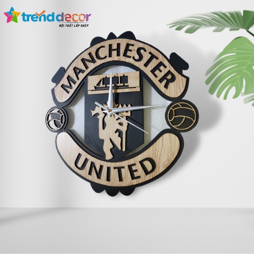 Đồng hồ gỗ treo tường bóng đá logo CLB Manchester United