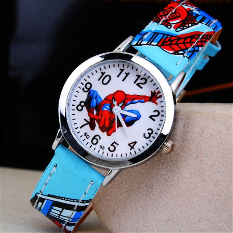 đồng hồ Mua 3 tặng 1 Đồng hồ dành cho trẻ em chính hãng Boy Girl Leather Square Carton Works Pupils Spider Man Watch