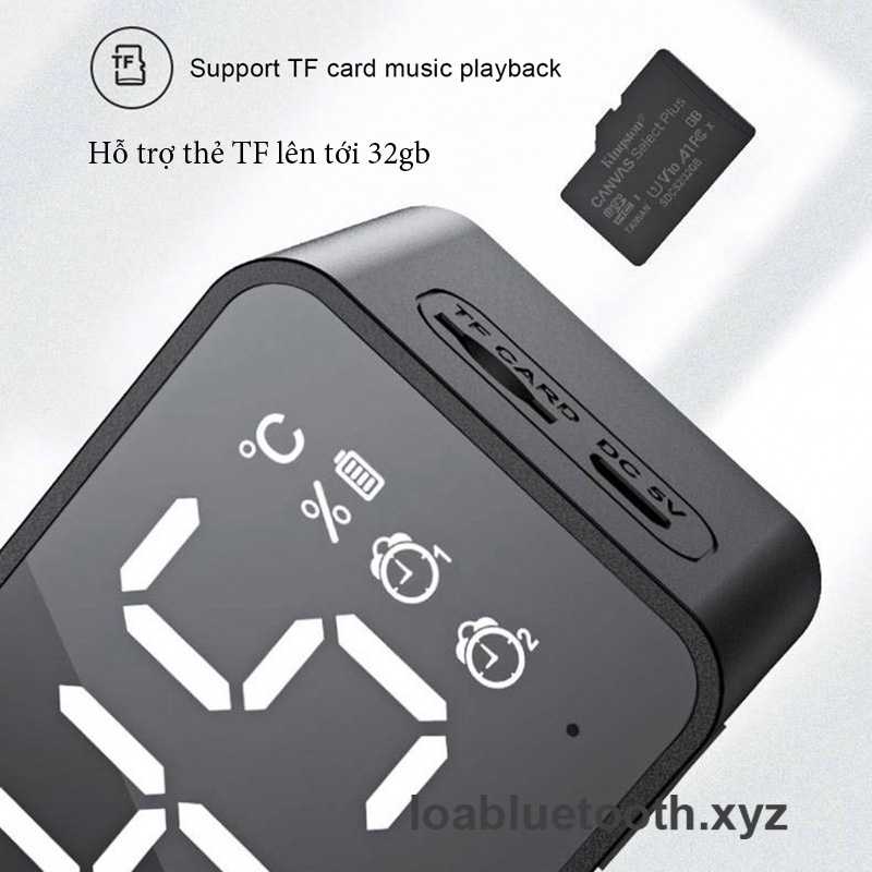 Loa bluetooth mini JM03 chính hãng giá rẻ, màn hình gương, led hiển thị giờ kèm đồng hồ báo thức, pin 8 giờ