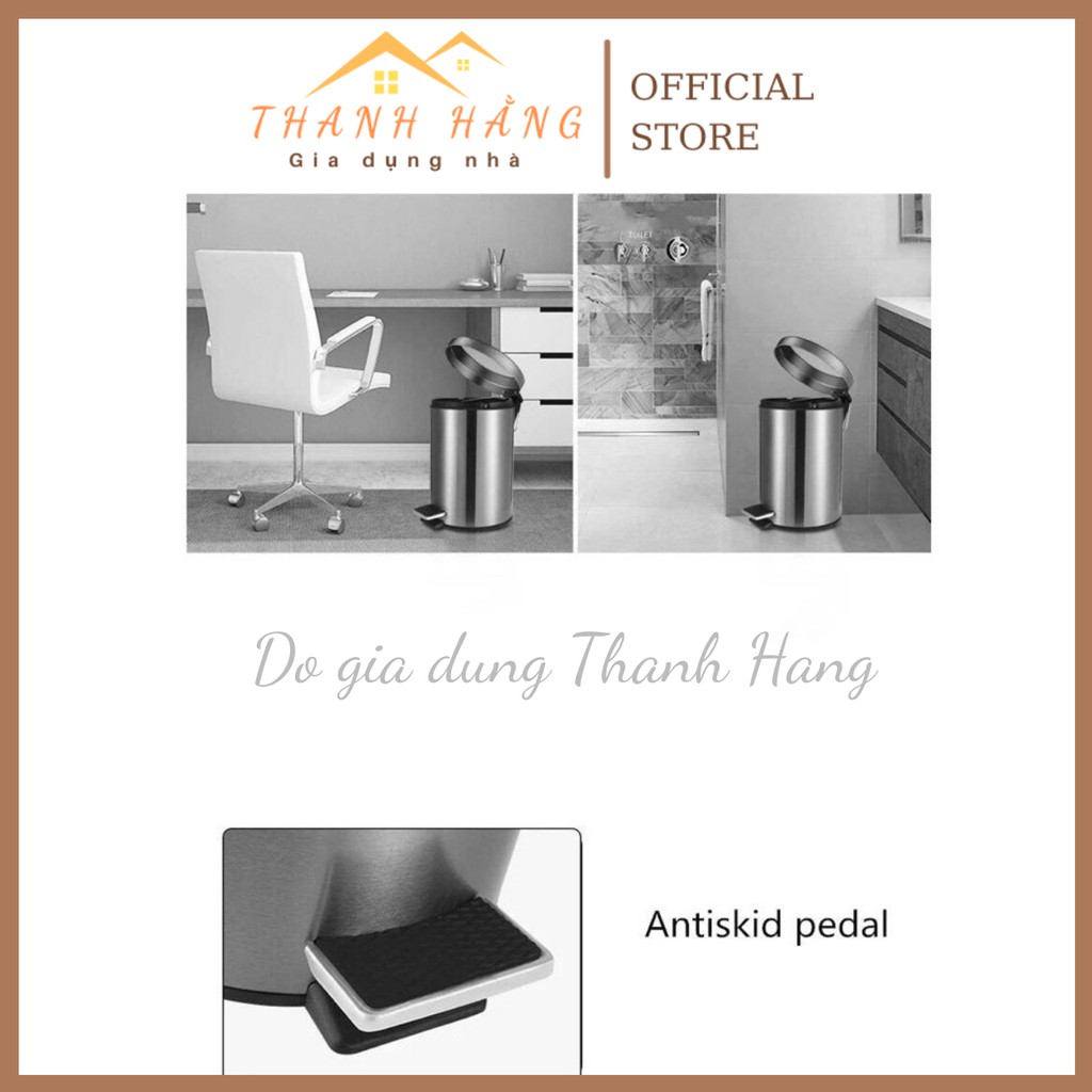 Thùng rác inox tròn đạp chân vinamop 5 lít, 12 lít chính hãng