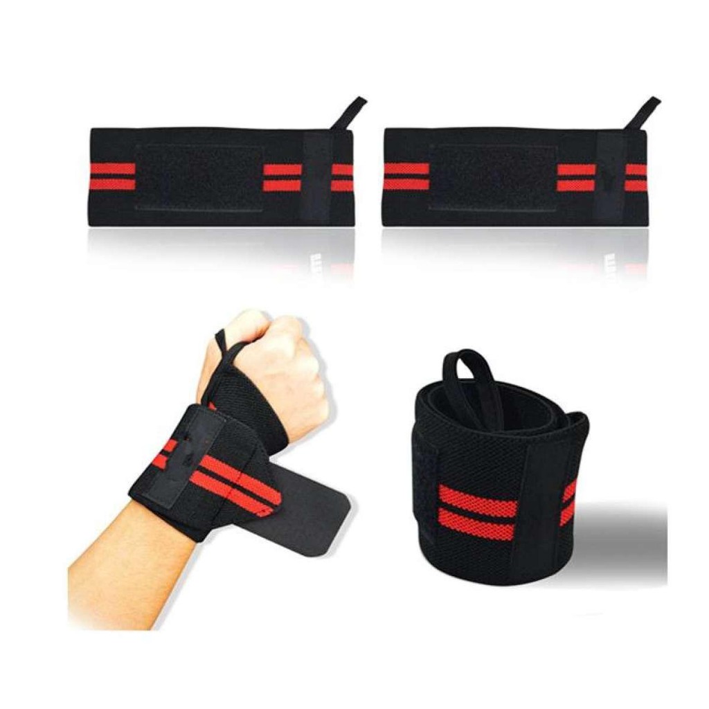 Dây quấn cổ tay - Đai quấn bảo vệ cổ tay hỗ trợ Tập Gym, Nâng Tạ sọc đỏ (2 cái)