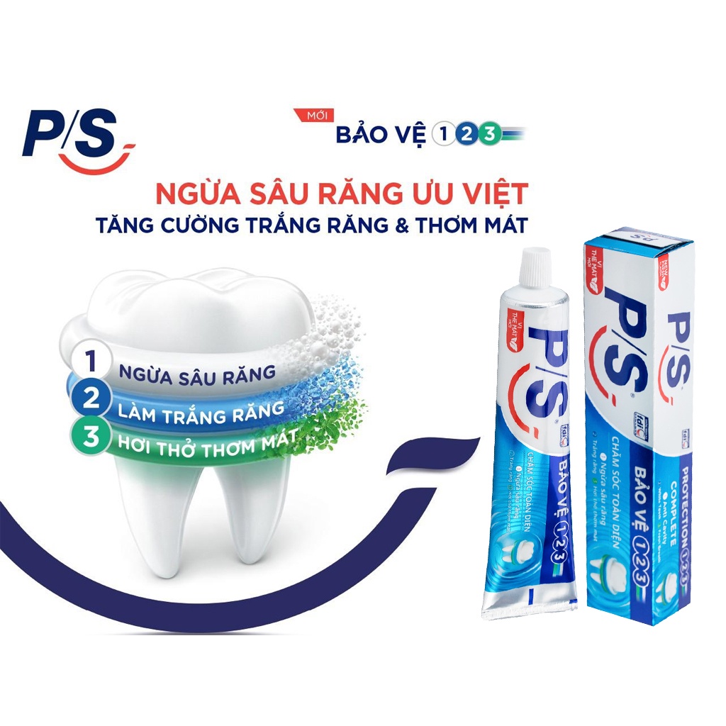 Kem đánh răng P/S chăm sóc toàn diện 123 ngừa sâu răng trắng răng mang lại hơi thở thơm mát 190g