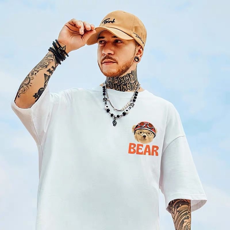 Áo Thun Tay Ngắn Dáng Rộng In Họa Tiết Gấu Hoạt Hình Thời Trang Mùa Hè Cho Nam Và Nữ Size M-8XL