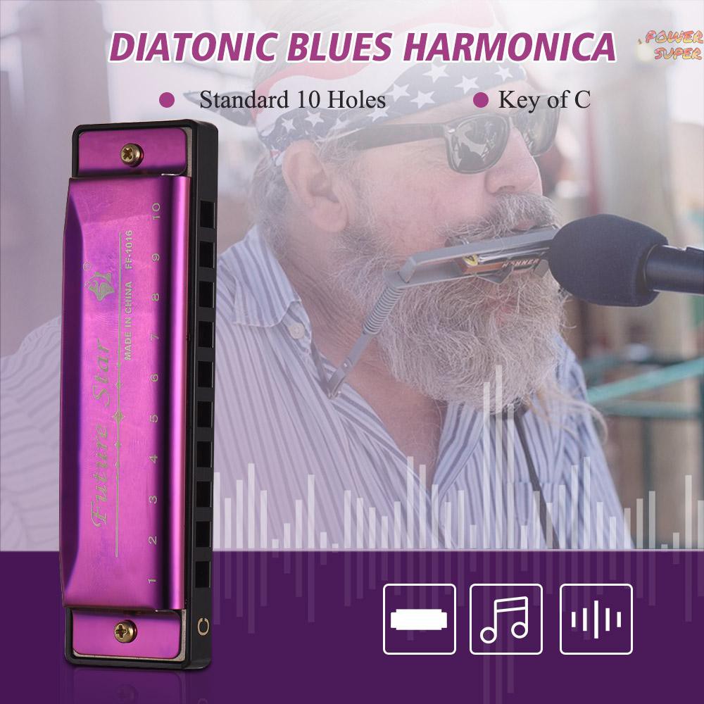 PSUPER Key of C Diatonic Harmonica Mouthorgan with ABS Reeds Mirror Surface Design 10 Holes Blues Harmonica Perfect for Beginners Professional Students Kid Gold