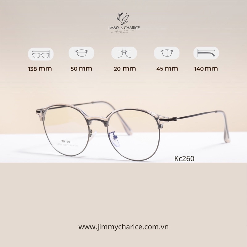 Gọng kính cận nữ Jimmy & Charice mắt tròn màu sắc trẻ trung,chất liệu Tr90 có cắt mắt cận loạn viễn theo yêu cầu