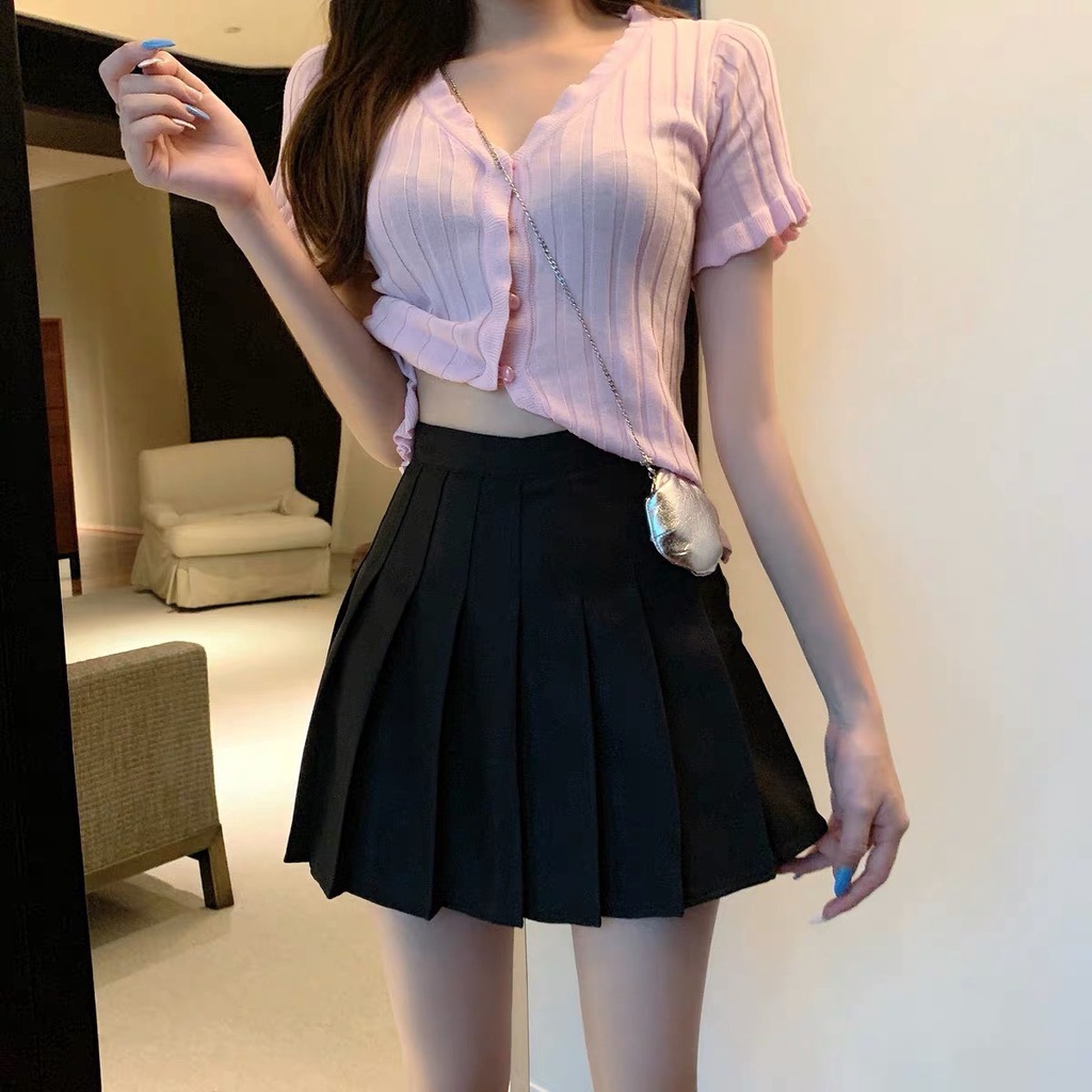 Sét áo sơ mi tay dài cột nơ ( CÓ BÁN RỜI) + chân váy XÒE xếp ly dễ thương -Thời Trang VADA | BigBuy360 - bigbuy360.vn