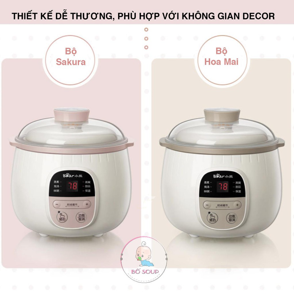 Nồi Nấu Cháo Chậm Bear 0,8L Bản Quốc Tế Có Lồng Hấp Shop Bố Soup