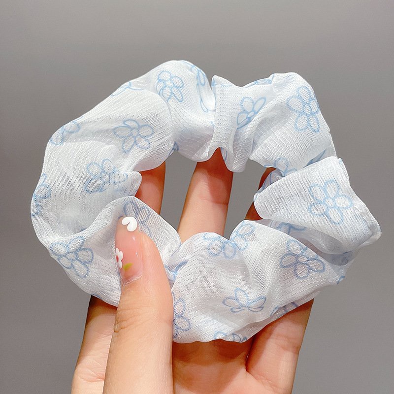 Dây cột tóc scrunchies hoa màu xanh phong cách Hàn Quốc DMX