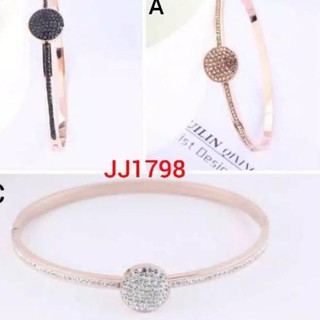 Vòng Đeo Tay Titanium Mạ Vàng Hồng Đính Đá Zircon Tròn (jj1798) 6cm