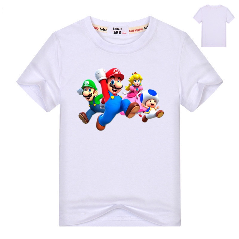 Áo thun in hình Super Mario Bros tiến lên-trẻ em mùa hè áo thun ngắn tay