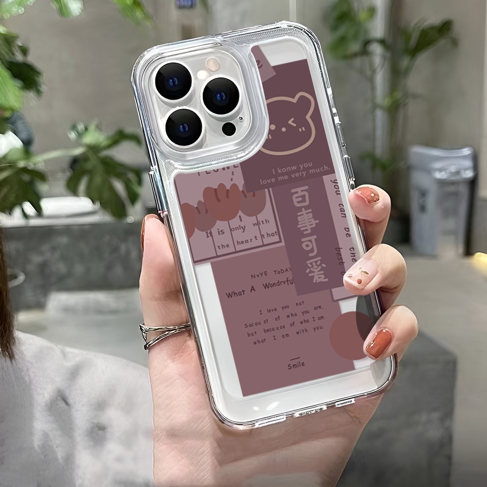 Ốp Điện Thoại Trong Suốt In Hình Gấu Và Chữ Cho iphone 14 Plus 11 13promax 12 7Plus X XS Max 7 8 SE 2020