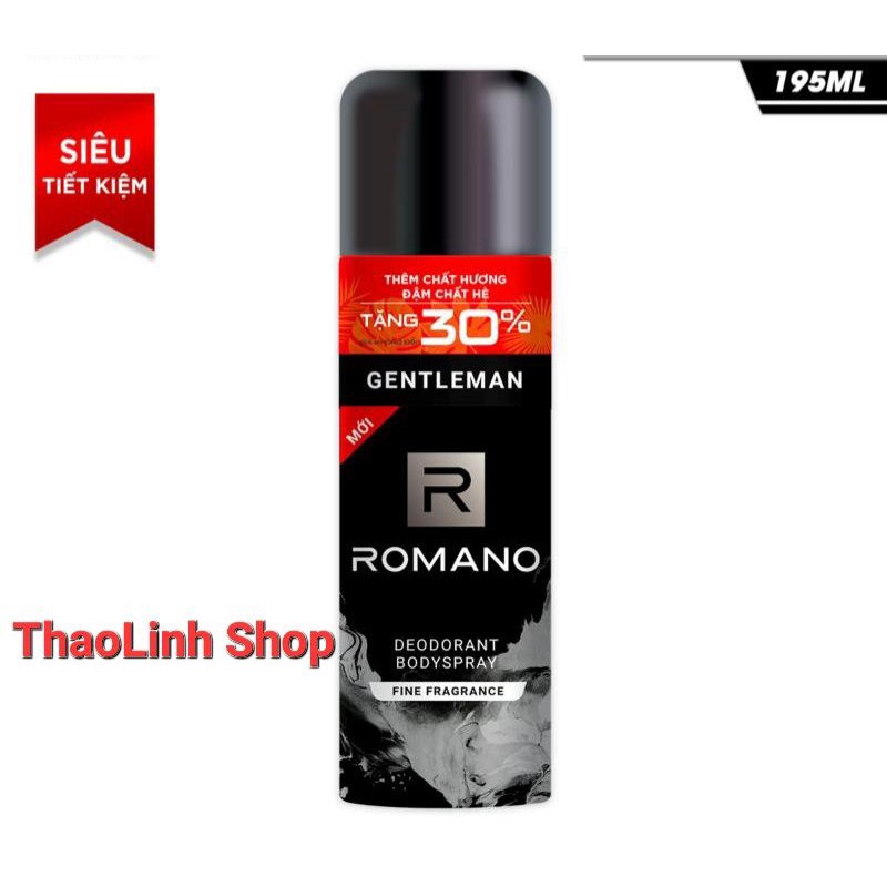 Xịt khử mùi Romano Gentleman tặng 30% 195ml mẫu mới