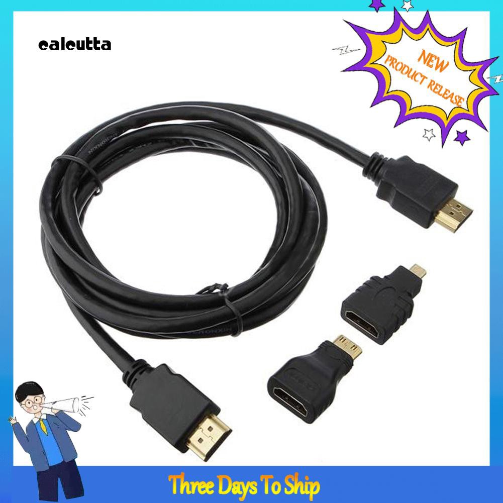 Cáp HDMI to HDMI tốc độ cao 3 trong 1 + đầu nối chuyển đổi Micro HDMI + đầu nối chuyển đổi HDMI mini DP