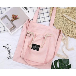 Túi tote vải quai đôi living traveling túi ngoài dây rút đeo vai đeo chéo nữ canvas đi học đi chơi ttv12