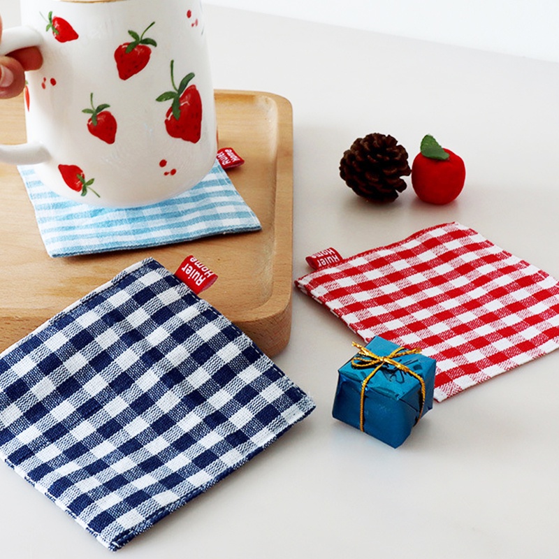 Miếng Lót Cốc Để Bàn Vải Cotton Họa Tiết Caro Dễ Thương