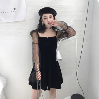 Đầm nhung tiểu thư hàn quốc