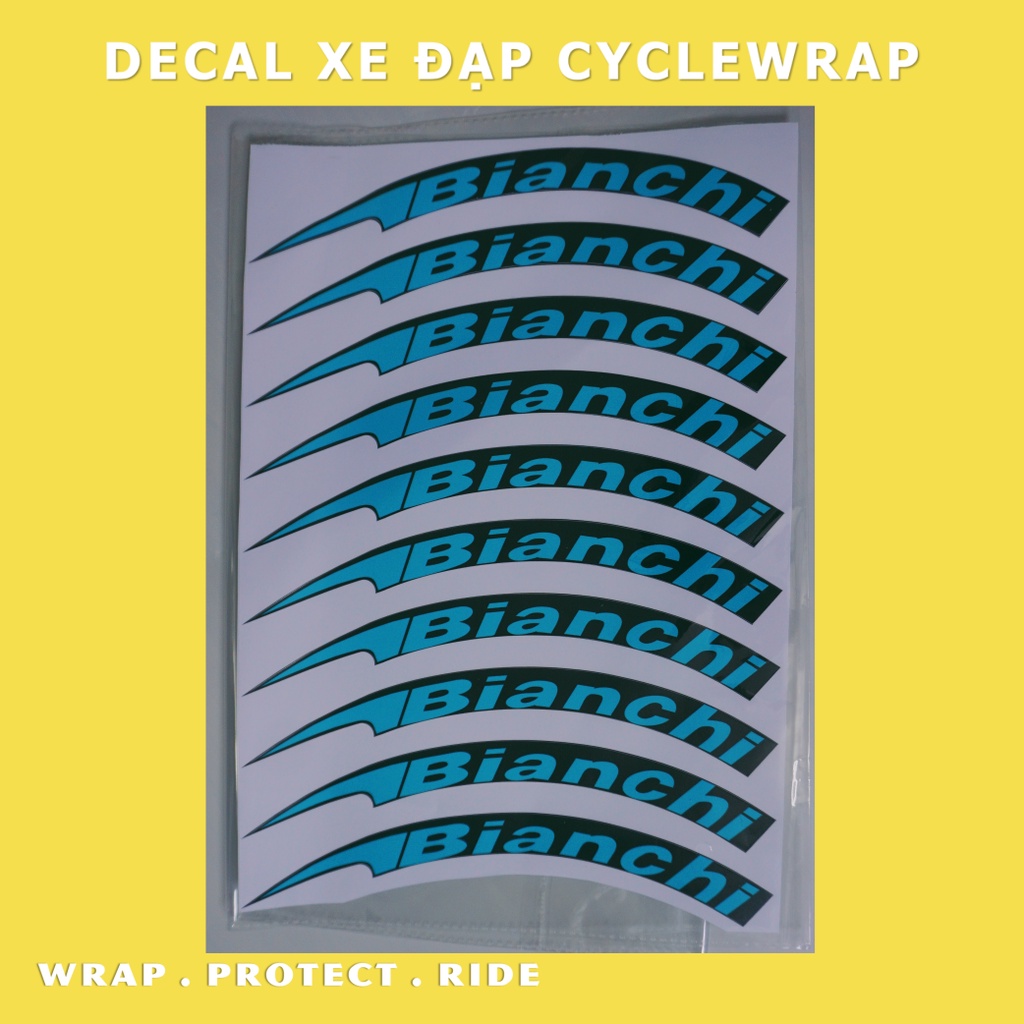 Tem decal dán vành niềng bánh xe đạp đua đường trường BIANCHI 700c phiên bản 1.0 | Road wheel decal | Temxedap.vn