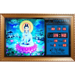 Đồng hồ lịch vạn niên - quan âm 55x35cm