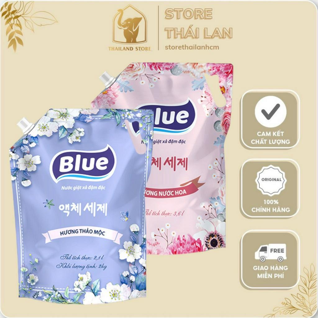 [1 THÙNG 8 TÚI tặng 1 TÚI THƠM HYGIENE ngẫu nhiên] Túi Nước Giặt Blue 2000ml Hàn Quốc, Không Cần Nước Xả