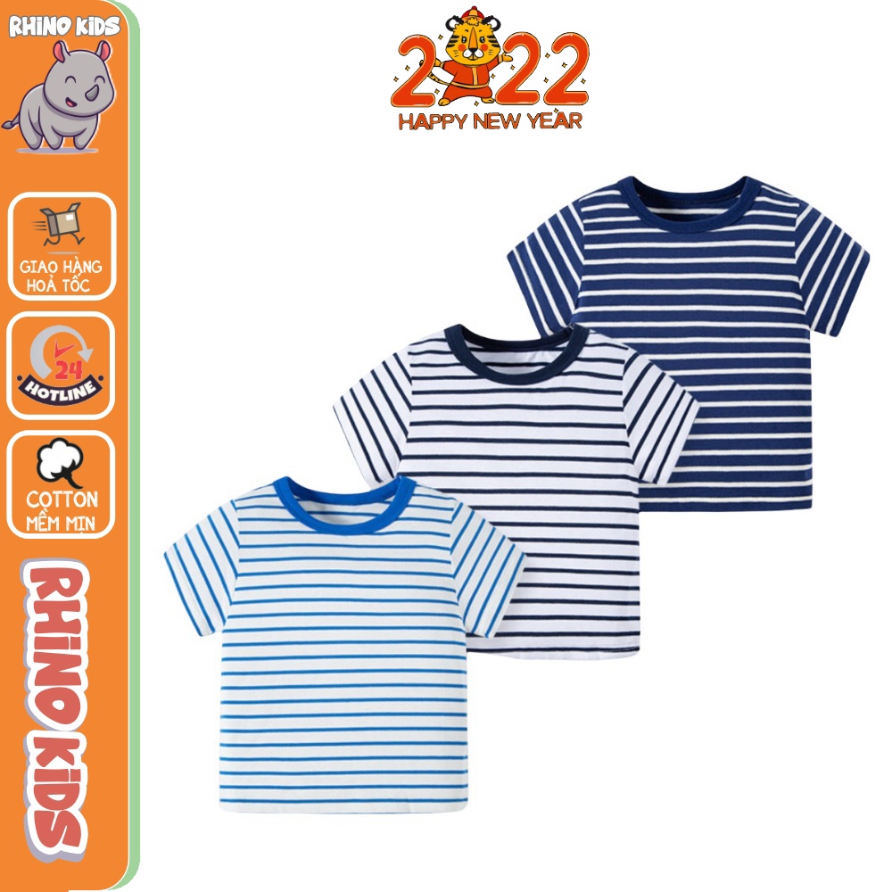 Áo thun cho bé trai sọc ngang chất liệu thun cotton mềm mịn mát mẻ thời trang phong cách hiện đại RHINO KIDS