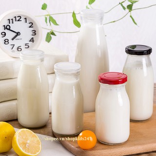 Chai thủy tinh nắp thiếc, Chai thủy tinh đựng sữa, Chai thủy tinh đựng sữa tươi sữa chua 200ml - 1000ml