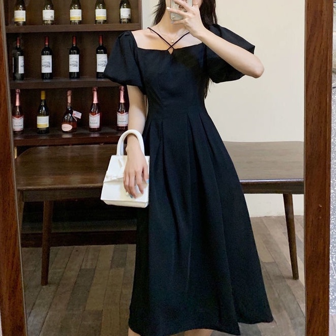 Đầm Cổ Vuông Dáng Dài Phong Cách Retro Pháp Thời Trang Mùa Hè Hàng Mới Dành Cho Nữ