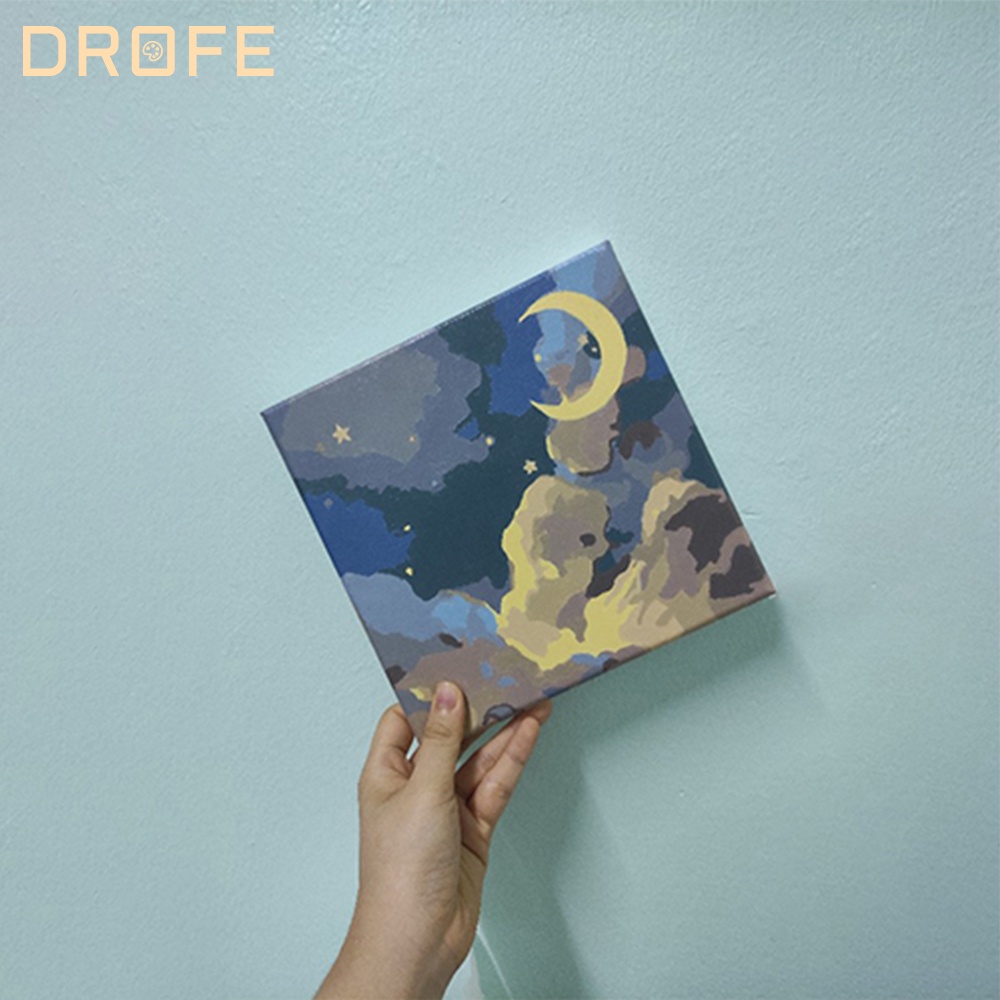 Bộ tranh vải canvas DROFE 20x20cm /30x30cm tự vẽ hình vũ trụ trang trí nhà cửa