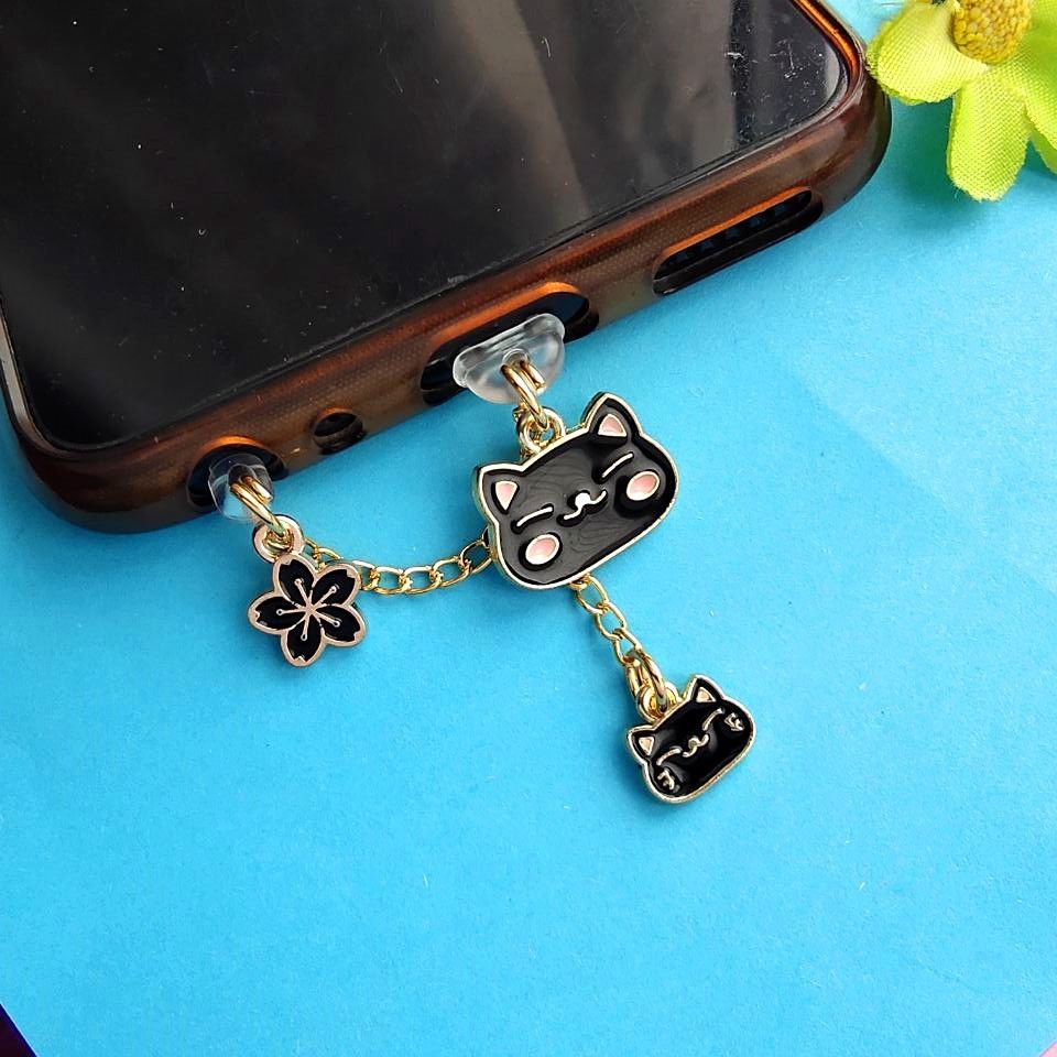 Mobile Nút Bịt Lỗ Cắm Chống Bụi Hình Mèo kitty Dễ Thương Cho Điện Thoại