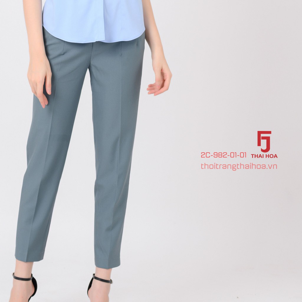 Quần tây nữ công sở bigisize màu xanh ngọc 9 tấc trơn Thái Hoà 2c982-01-01