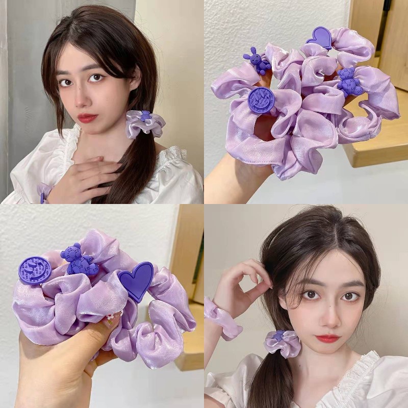 Dây Buộc Tóc Vải Lưới Bản Lớn Màu Xanh Dương / Tím Thời Trang Mùa Xuân Cho Nữ