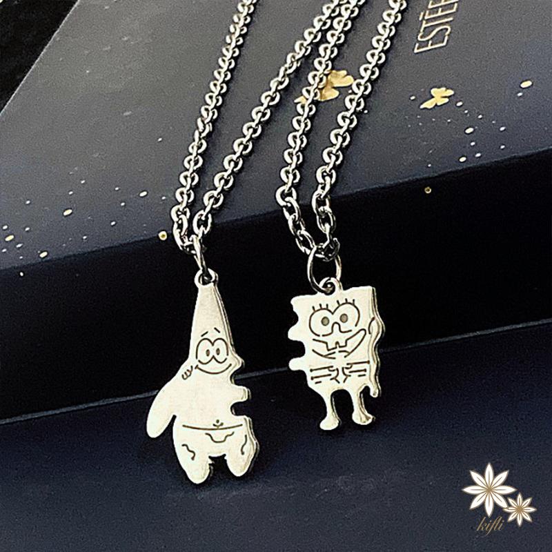 Vòng cổ mặt hình SpongeBob phong cách hip hop đơn giản sáng tạo dành cho cặp đôi bạn thân
