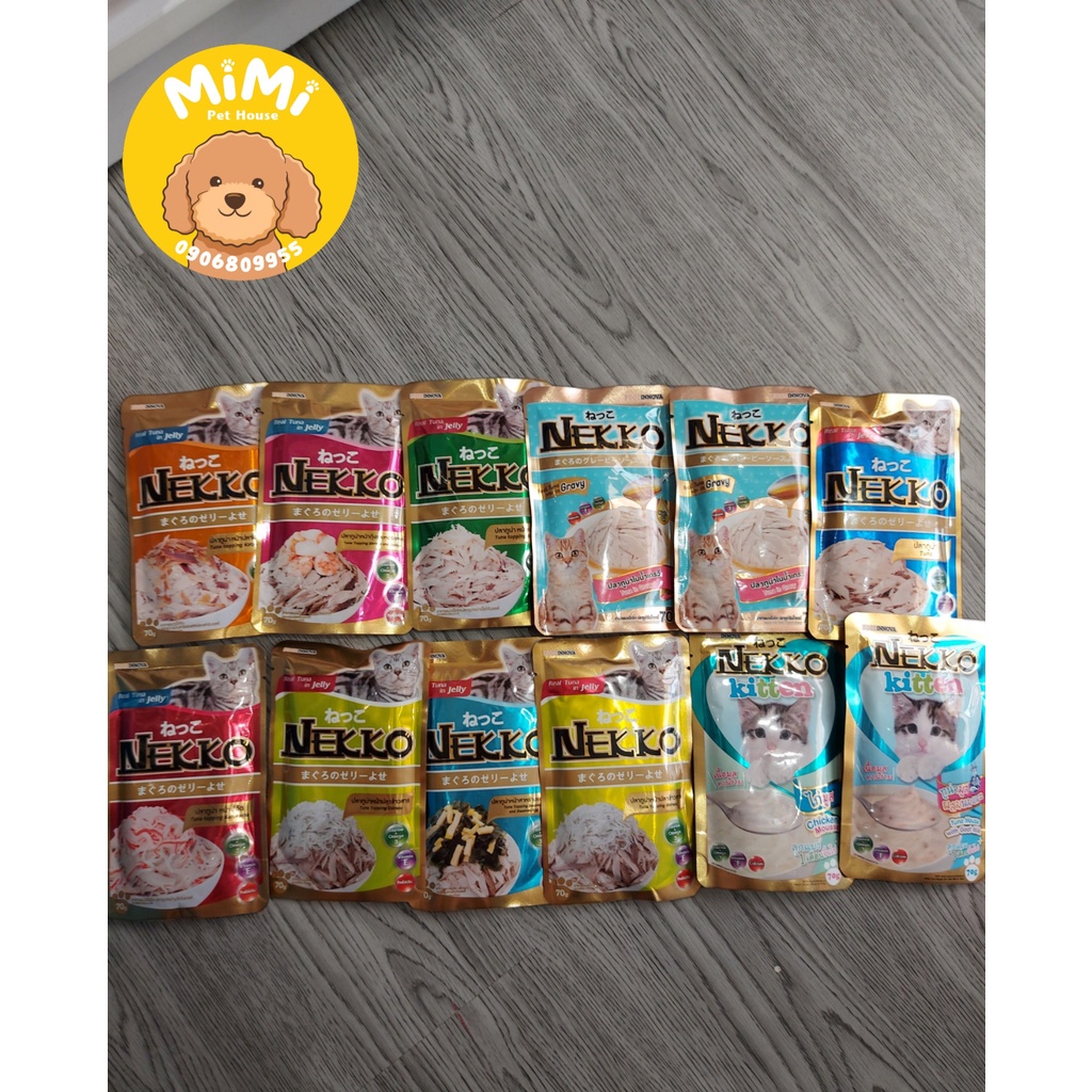Combo 5 gói pate Nekko Gravy/Jelly cho mèo lớn và mèo con(5 x 70g)