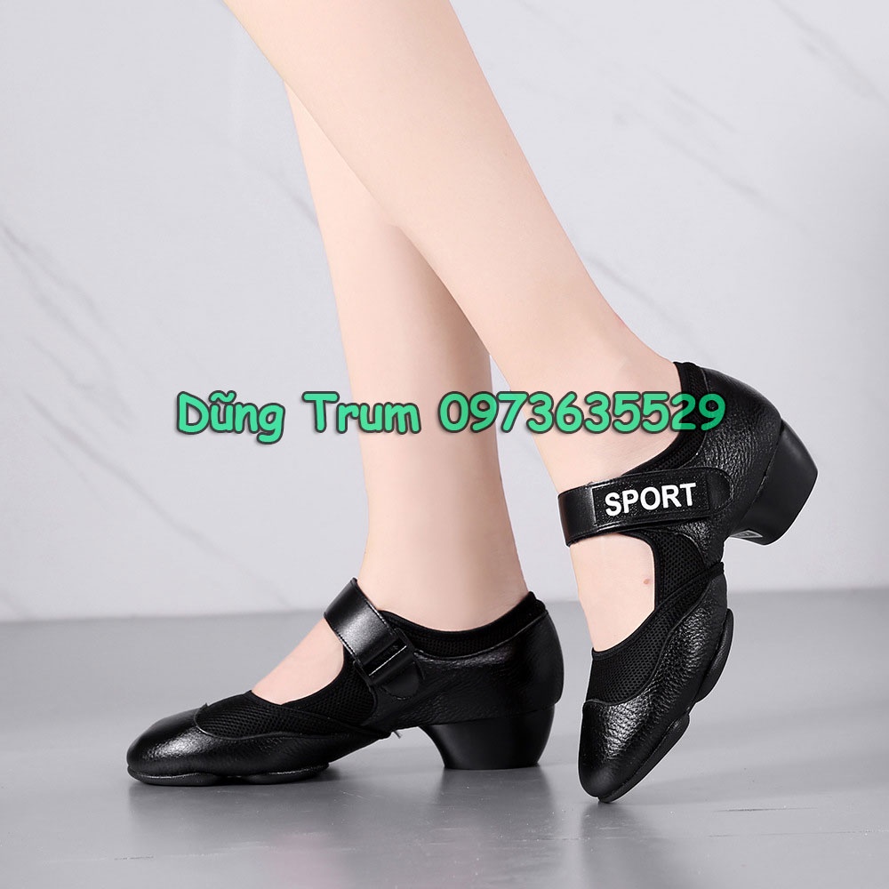 Giày Khiêu Vũ Quai Dán Da Cao Cấp Nhảy DanceSport Cực Đẹp