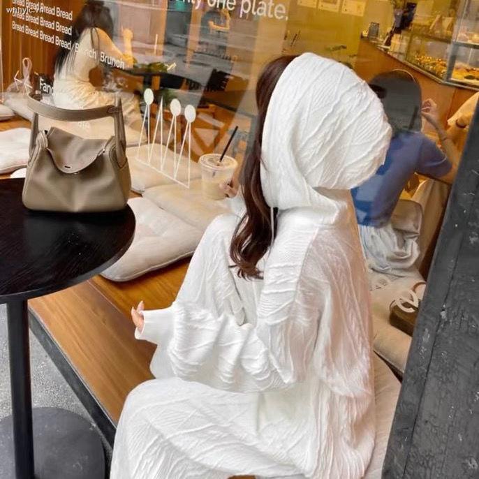 Honypove Set áo hoodie tay dài có mũ trùm đầu + quần ống rộng thời trang cho nữ