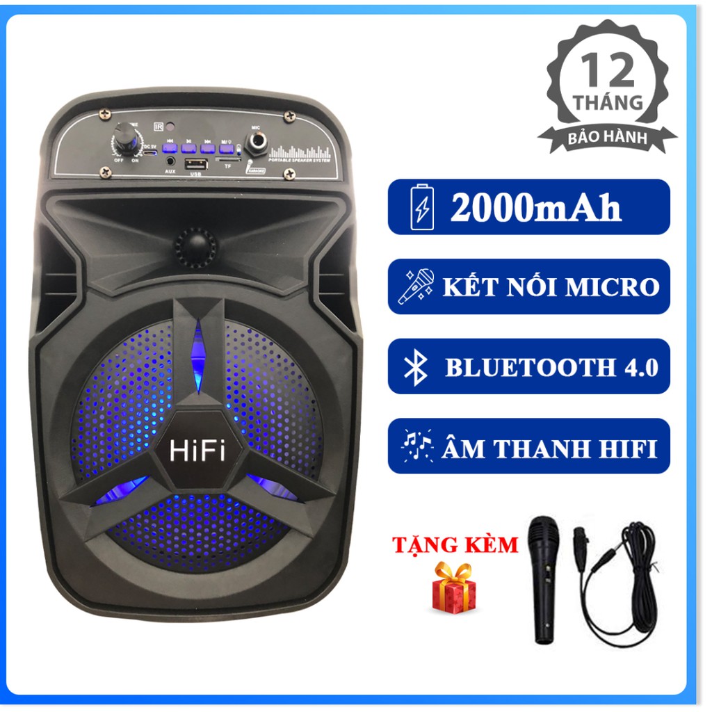 Loa bluetooth BT-06 hỗ trợ nhiều chức năng như FM kết nối thẻ nhớ TF cổng USB dây AUX tặng kèm Micro Karaoke Remote điều