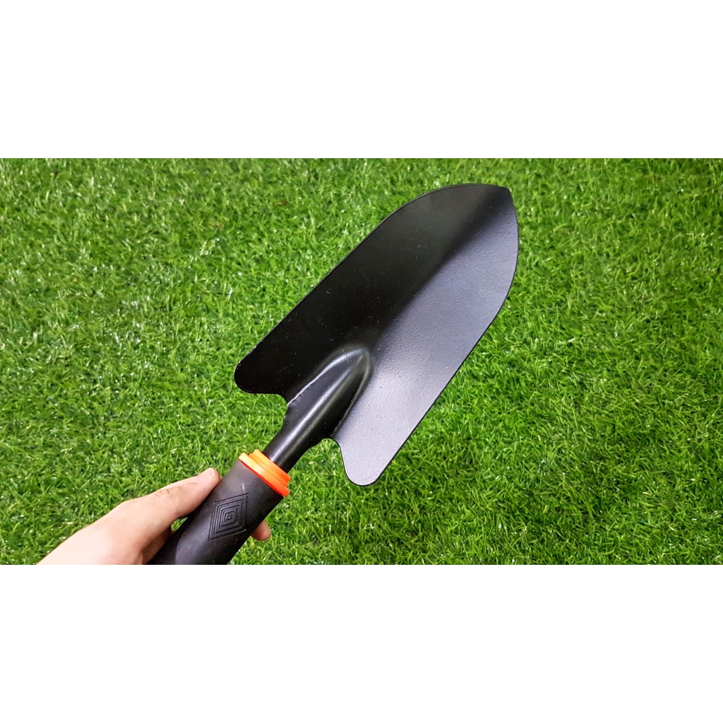 Xẻng mini làm vườn bằng thép Carbon tay cầm nhựa đa năng.