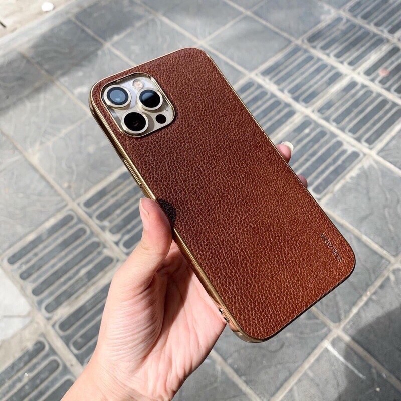 🌟CHÍNH HÃNG🌟 Ốp da SULADA sần cao cấp mạ viền vàng gold sang trọng iphone X XS / MAX /11 12 MINI PRO MAX