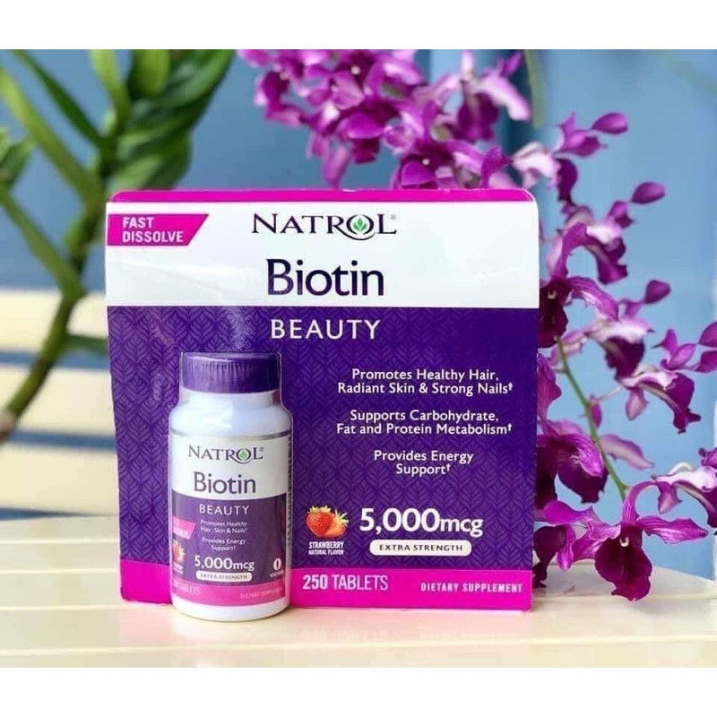 Viên ngậm Biotin 5000mcg hương dâu hãng Natrol Mỹ