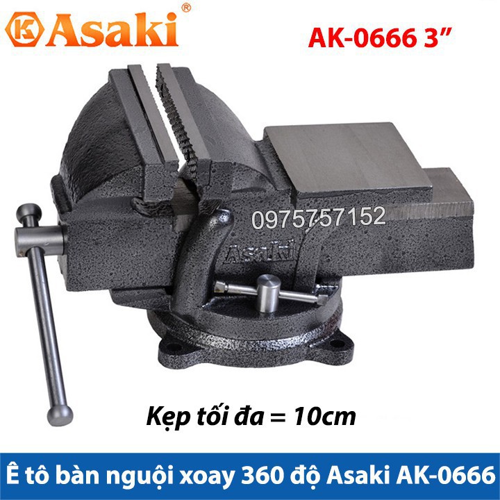 Ê tô bàn nguội xoay 360° Asaki AK-0666 3'' - Khả năng kẹp 7cm AK-0666